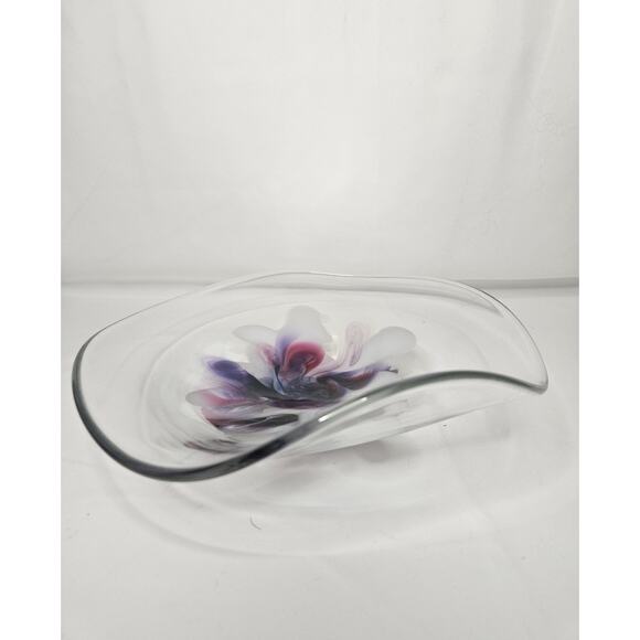 Vintage Signed Studio Art Glass Bowl Mid Century Modern Studio Clear BSQ 310 Art - Picture 2 of 10